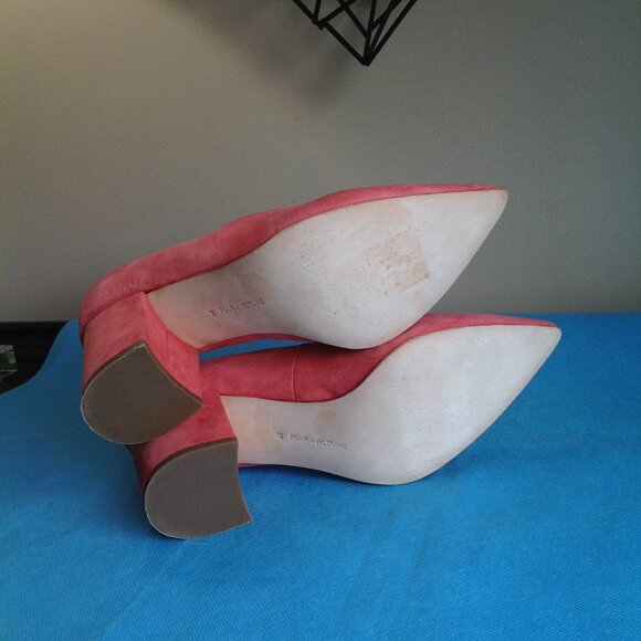 Pour La Victoire Pink Suede Pointed Toe Val Block Heels Pumps 8 - Picture 13 of 15